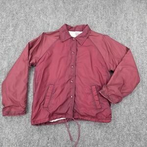 Vintage Sears Jacket Mens Small Maroon Nylon Coaches Lined Snap Front 90s Street